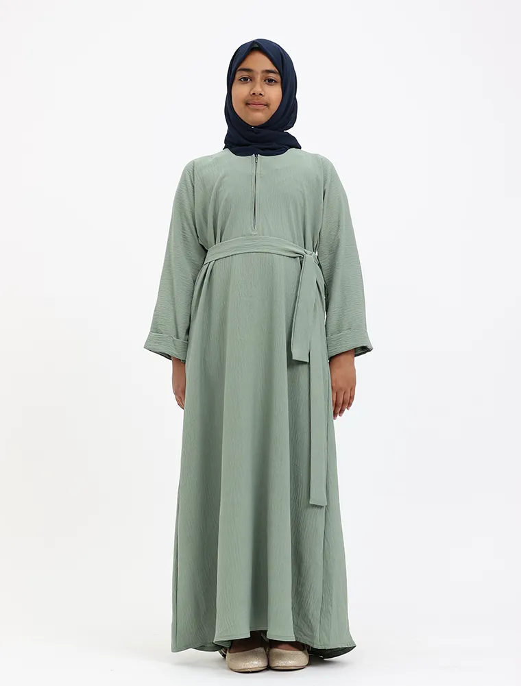 Mint Linen Feel Basic Girls Abaya